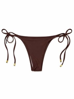 4/$20➡️ Brown Tie-Side Thong Bikini Bottom with Gold Tips – Size XS EUC